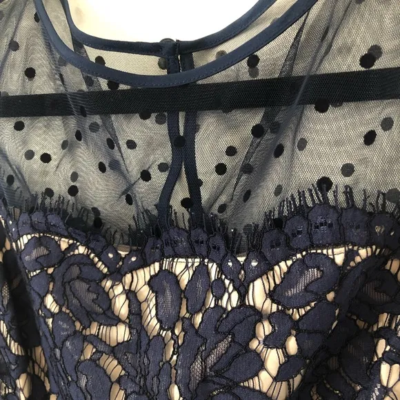 Wedding Cocktail dress Eliza J. Navy Lace illusion neckline women's size 2