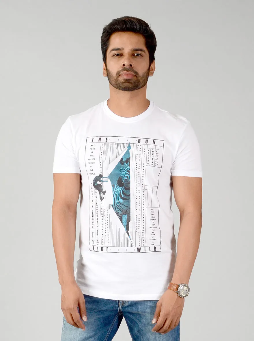 White Printed Slim Fit T-shirt | JadeBlue