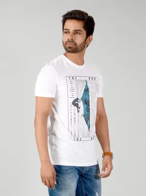 White Printed Slim Fit T-shirt | JadeBlue