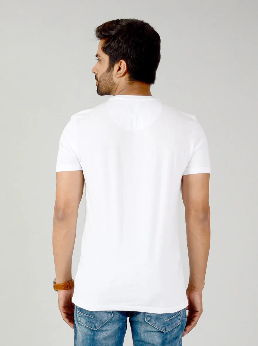 White Printed Slim Fit T-shirt | JadeBlue