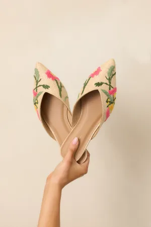 Wildflower Wander Natural Raffia Pointed Toe Flat