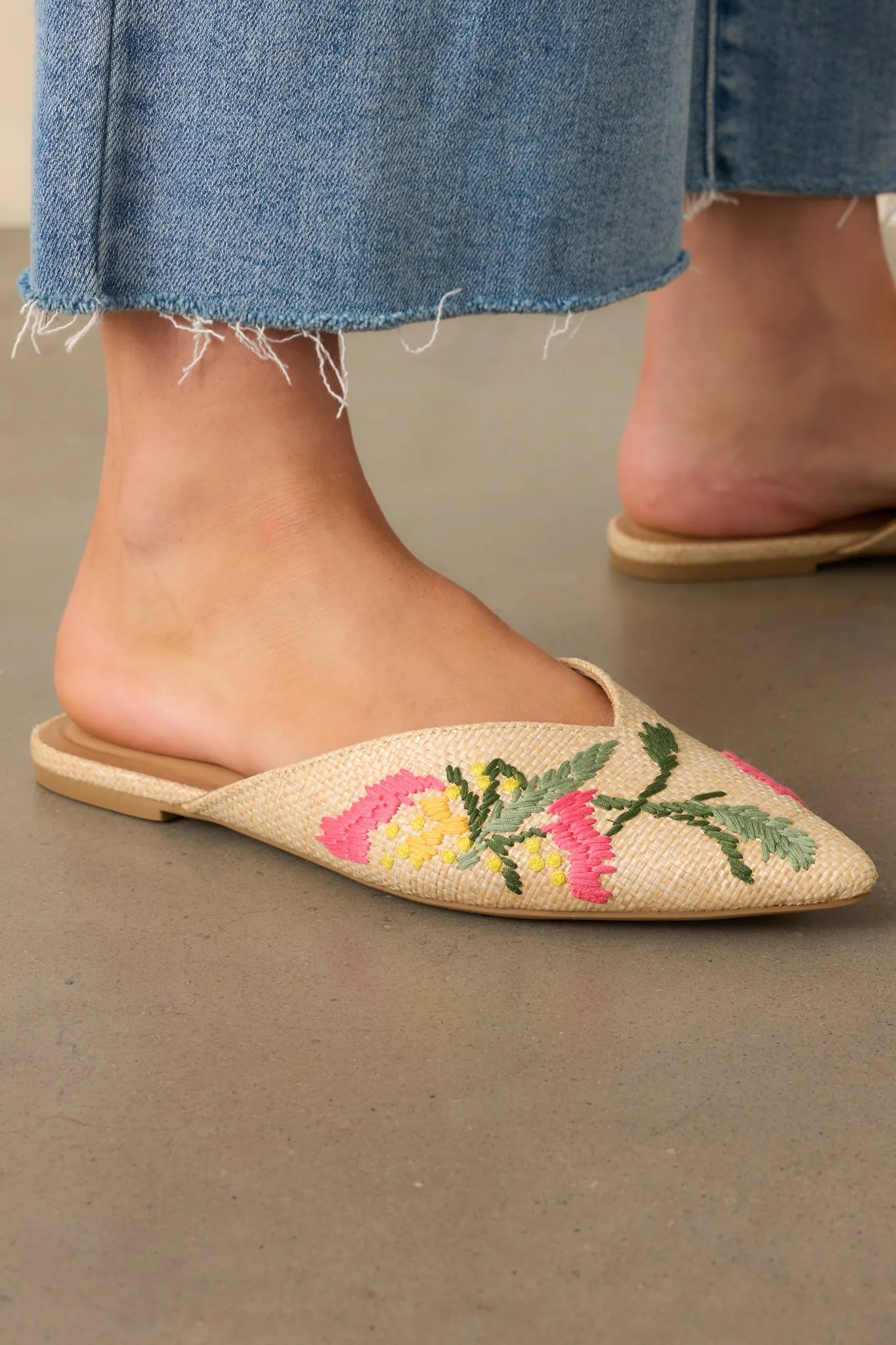 Wildflower Wander Natural Raffia Pointed Toe Flat