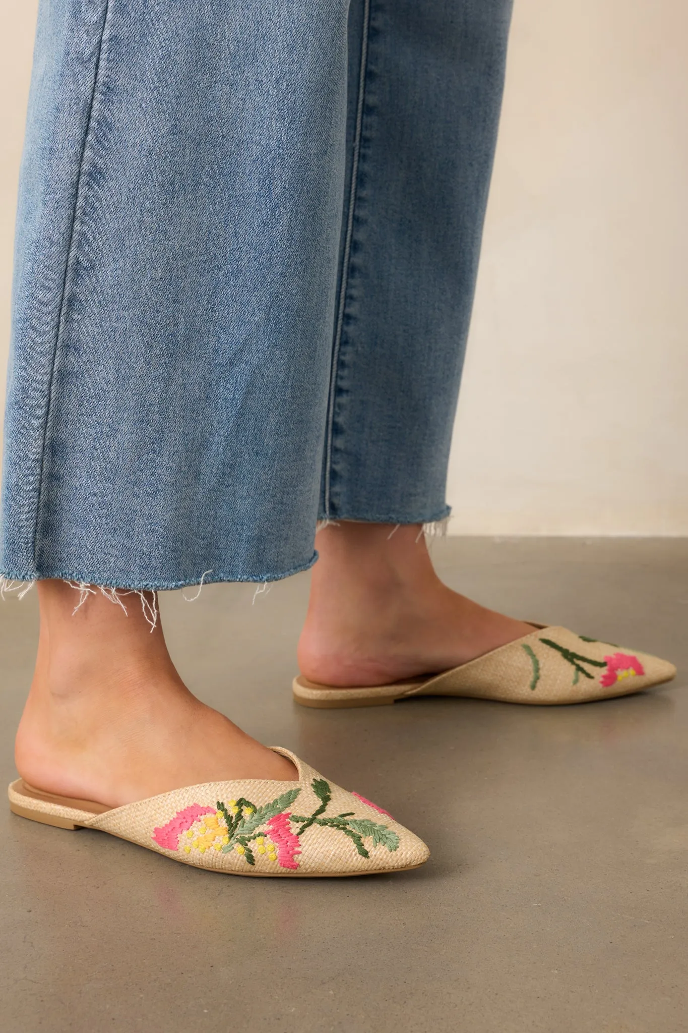 Wildflower Wander Natural Raffia Pointed Toe Flat