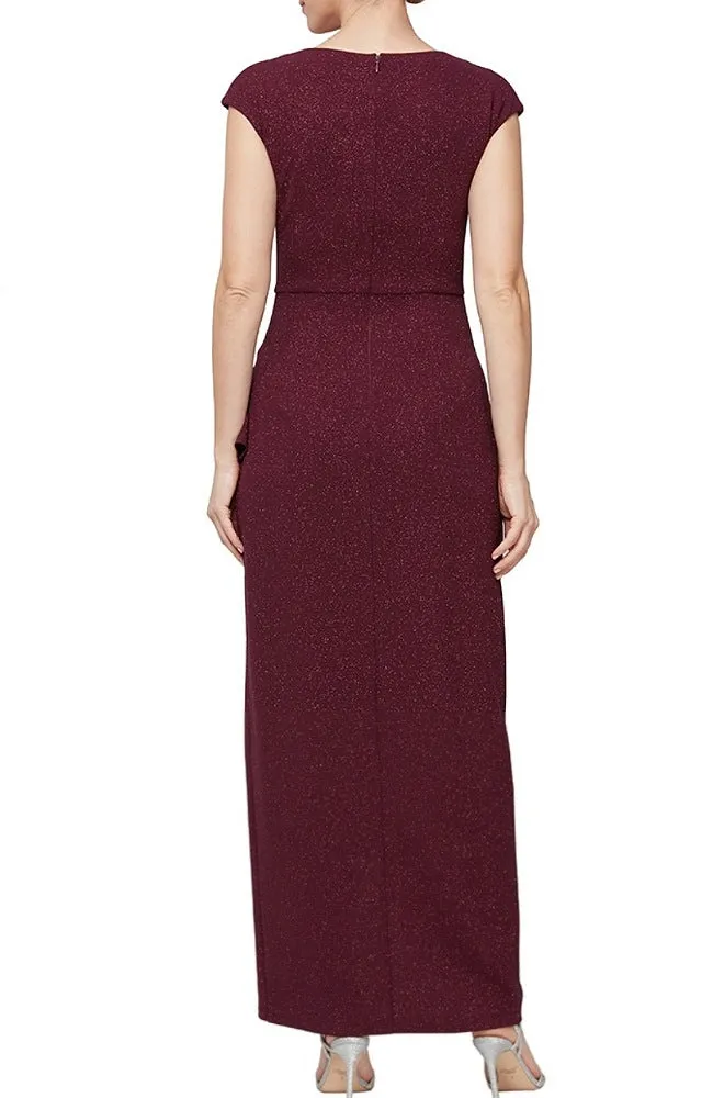 Wine Embellished Wrap Side Ruched Gown