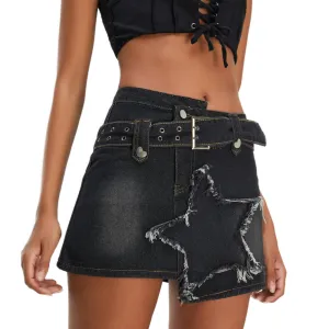 Women's Denim Skirt Vintage Star Patchwork Party Club Jean Skirt Casual Y2k Mini Skirt Skorts Skirts for Women