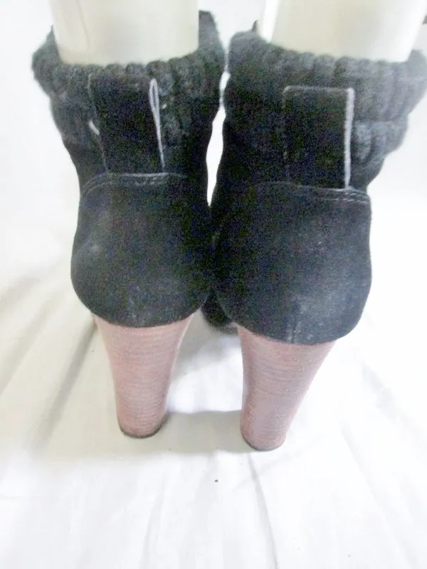Womens H by HALSTON Suede LEATHER High Heel Platform BOOT Booties BLACK 8