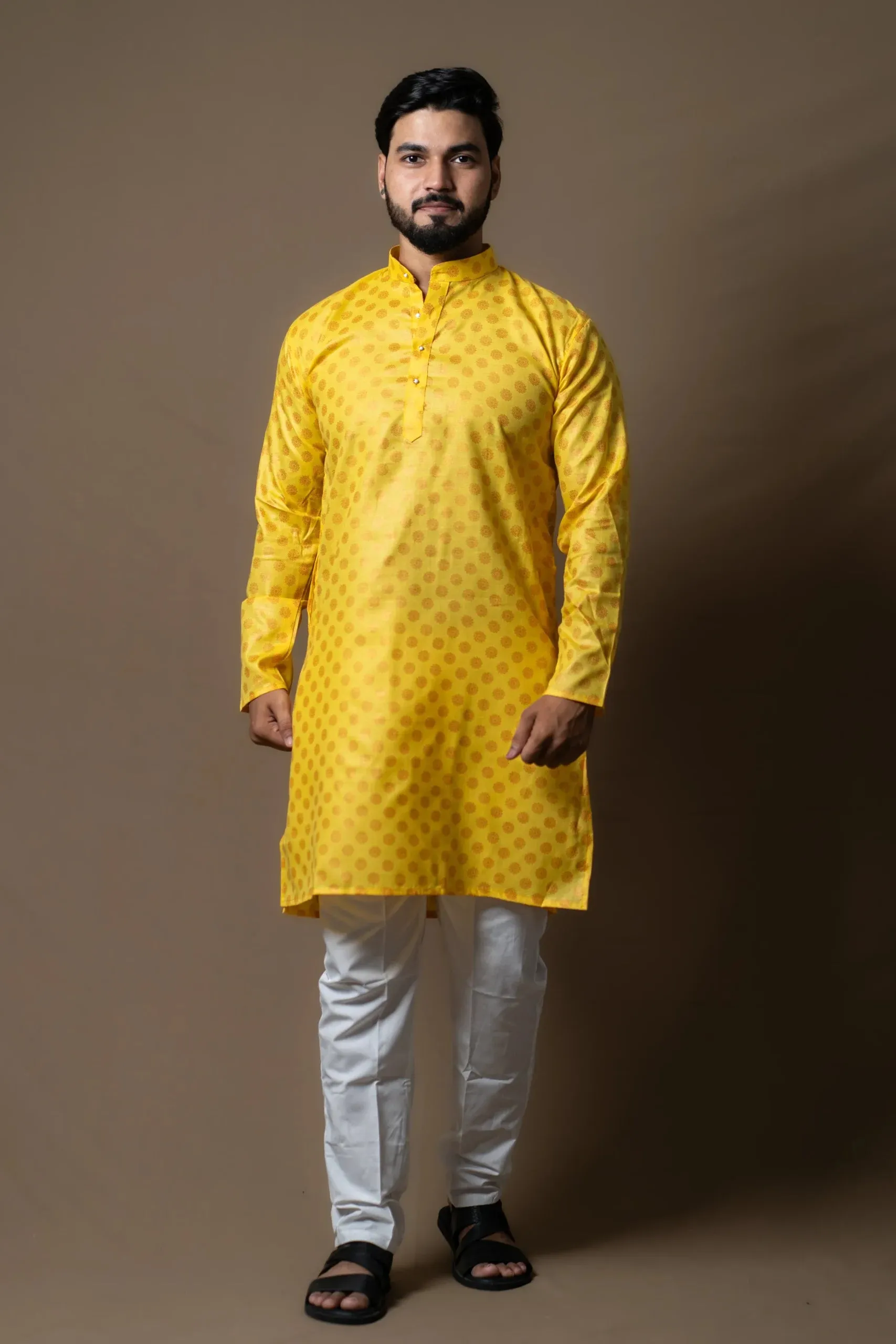 Yellow Kurta Set with Playful Polka Dot Prints