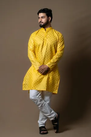 Yellow Kurta Set with Playful Polka Dot Prints
