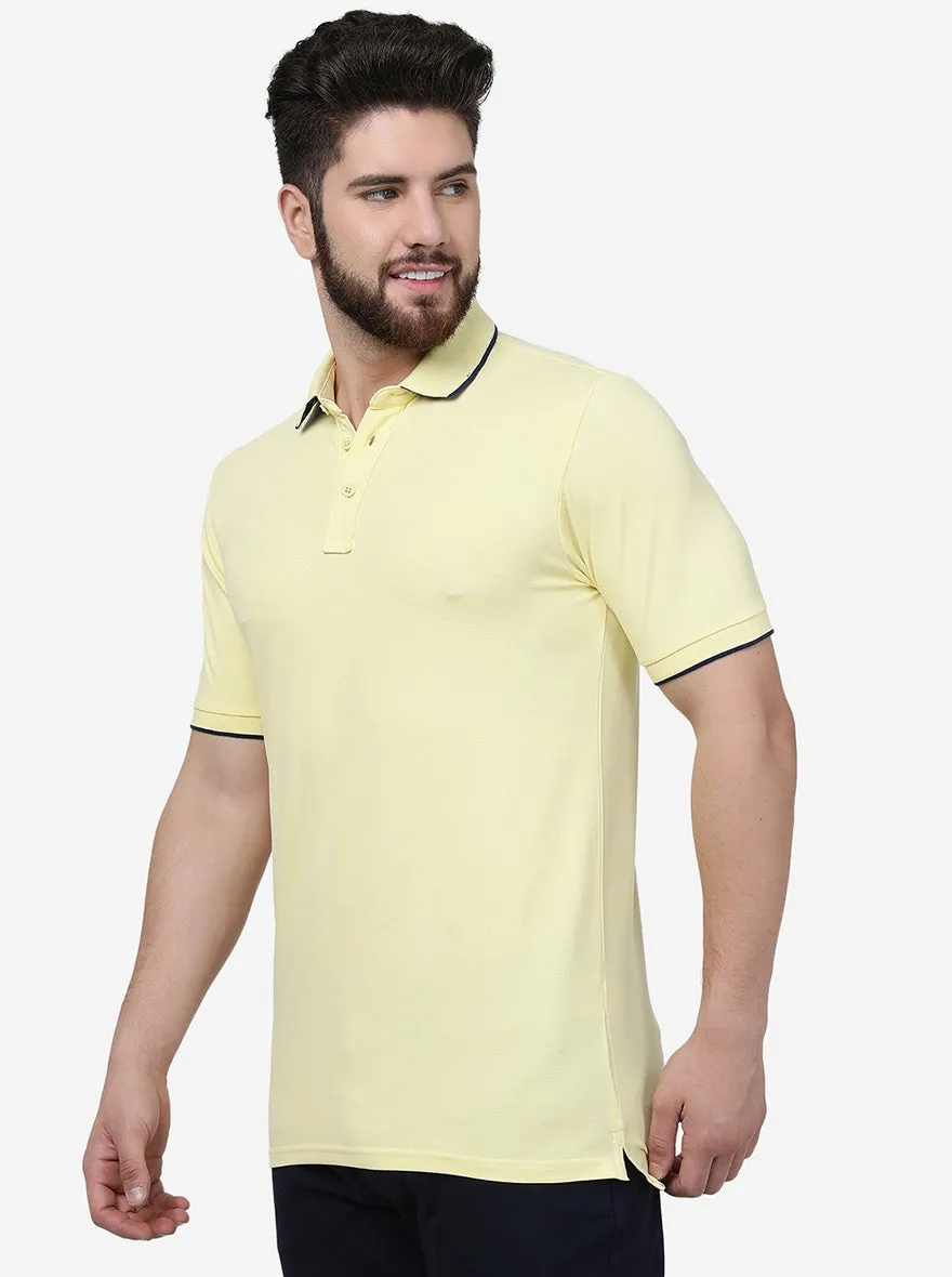Yellow Solid Slim Fit Polo T-Shirt | JadeBlue