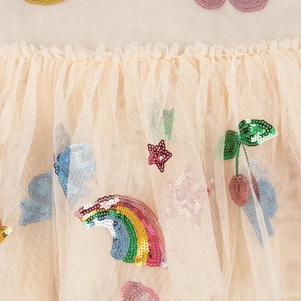 Yvonne Sequin Rainbow Print Tulle Party Dress