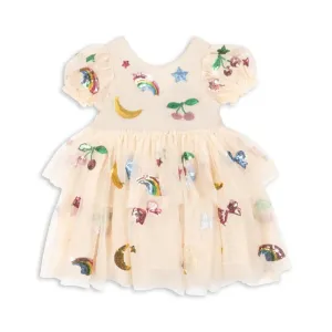 Yvonne Sequin Rainbow Print Tulle Party Dress