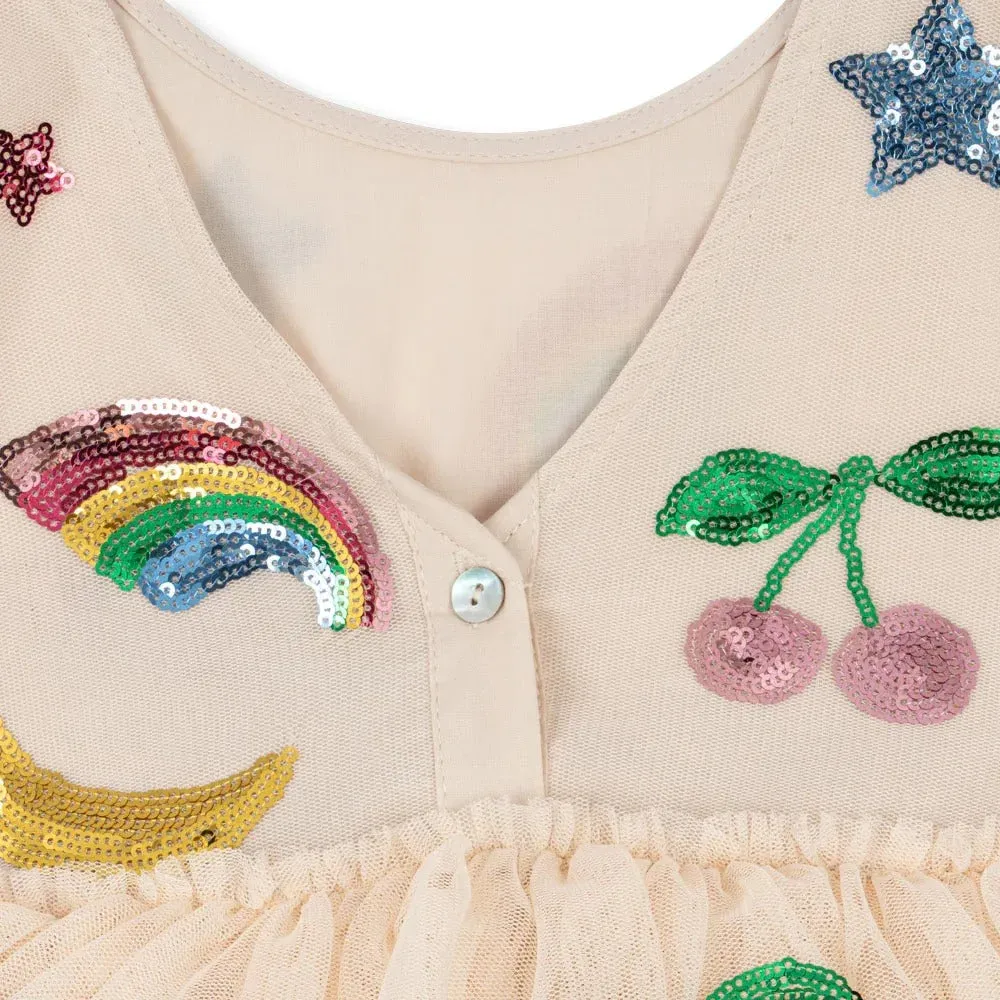Yvonne Sequin Rainbow Print Tulle Party Dress